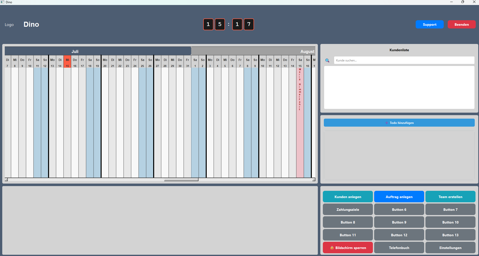 Dashboard der Software Dino
